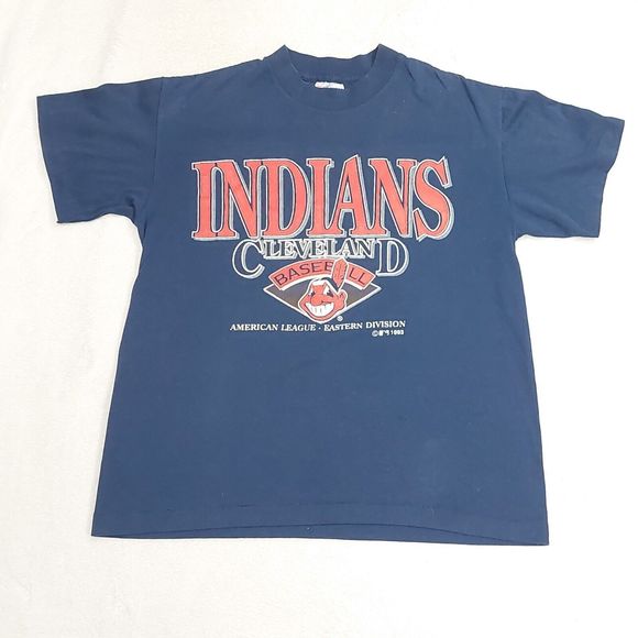 Vintage 1993 Trench Cleveland Indians Chief Wahoo Navy Blue T-Shirt Size Medium - Picture 1 of 8